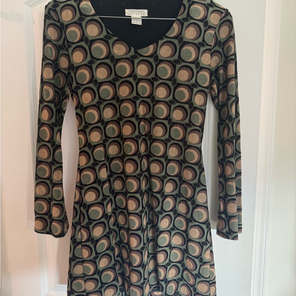 Express Geometric Mini Dress - Black, Green, Tan